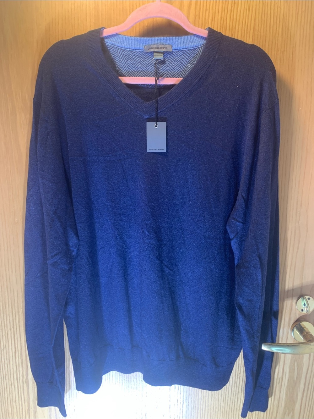 New! Johnston & Murphy Men's Silk Blend Navy V-Neck Sweater - Size XL